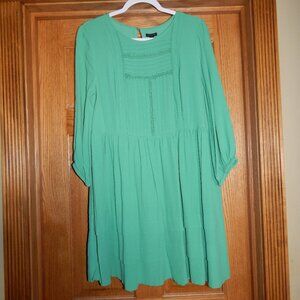 Women's Size 10 ANN TAYLOR Green Long Sleeve Dress Layered Tier Ruffle Skirt